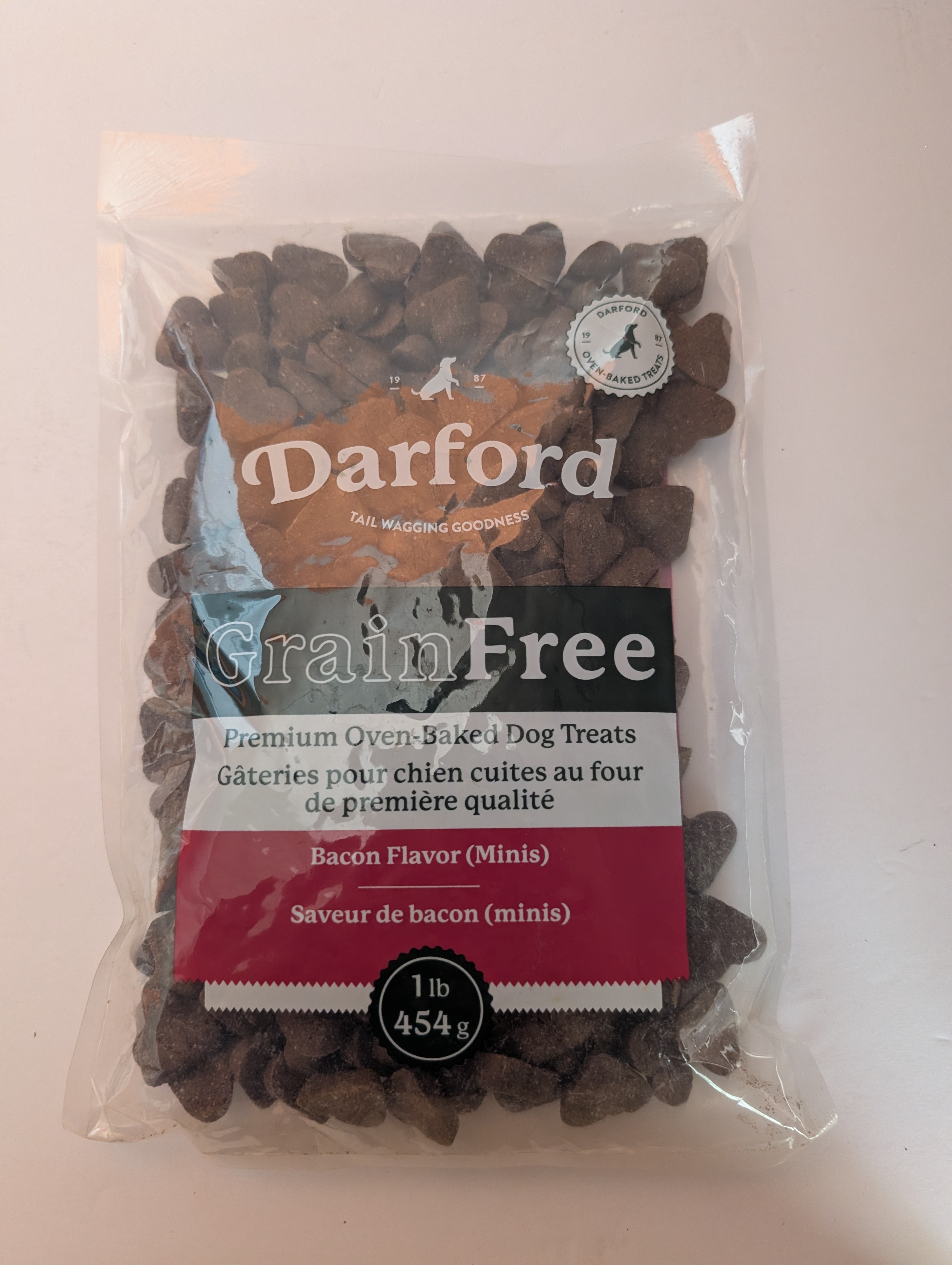 Darford Bacon Grain Free Premium Oven Baked Dog Treats 1lb Bag